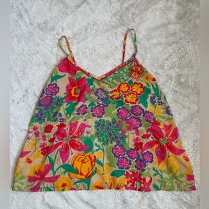 Floral Print V-Neck Spaghetti Strap Tank Top - Multicolor